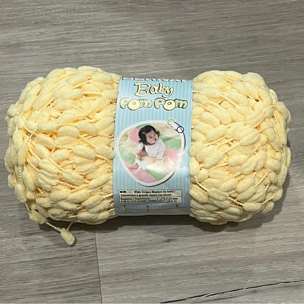 NWT Set of 3 Skeins Bernat Baby Pom Pom Yarn (3.5 oz ea) Sunny Yellow Weight #6